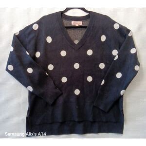 Philosophy Womens high-low‎ Sweater Large Black White Polka Dot Pullover V-Neck